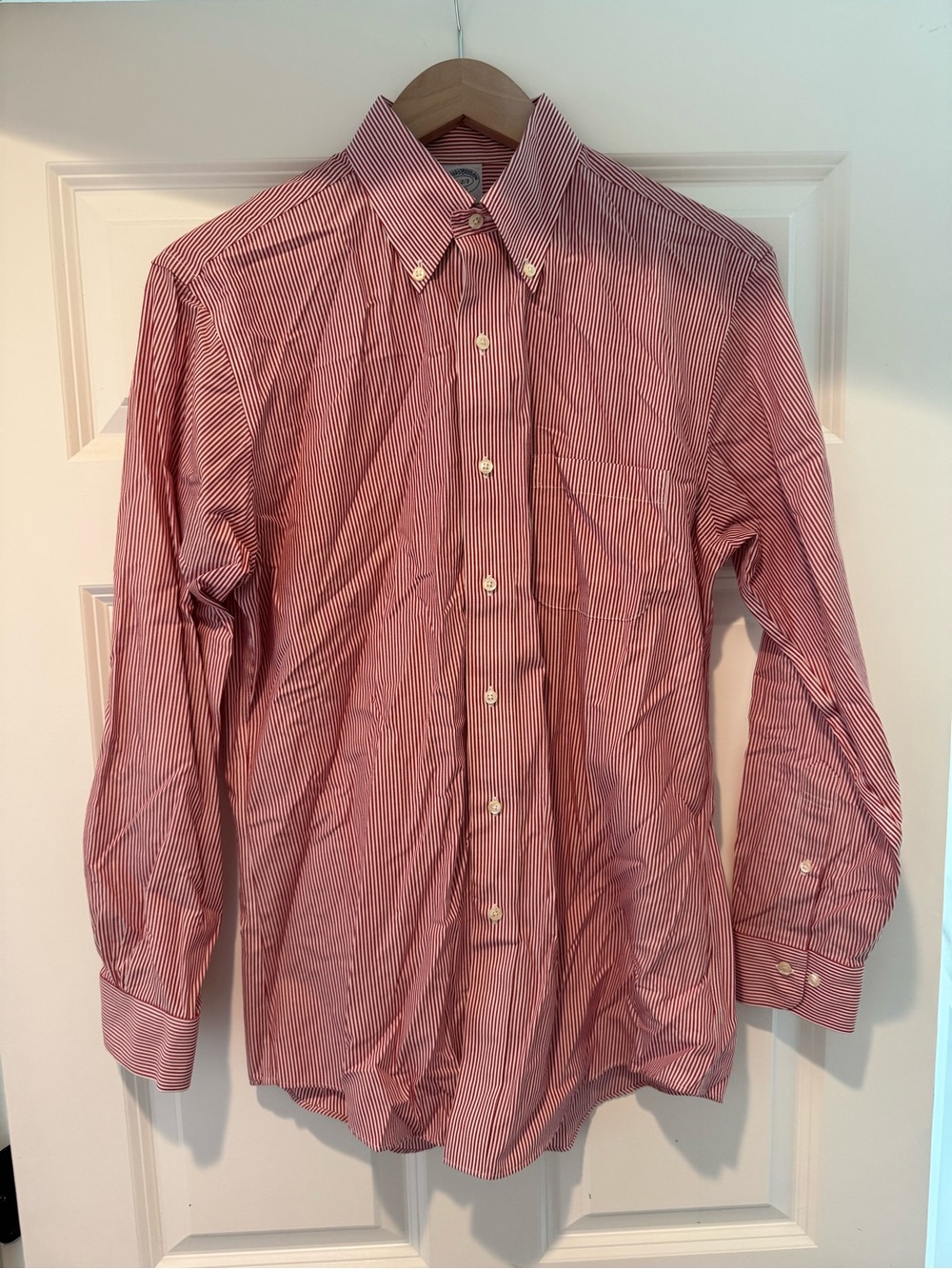 Brooks Brothers 15-2/3 Regent Dark Red and White Striped Button-Down Dress Shirt